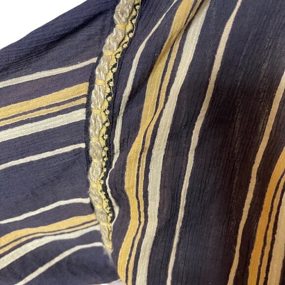 Teoh & Lea Womens Top Size Large Striped Embroidered Belted Gray Yellow Cotton - Picture 5 of 16